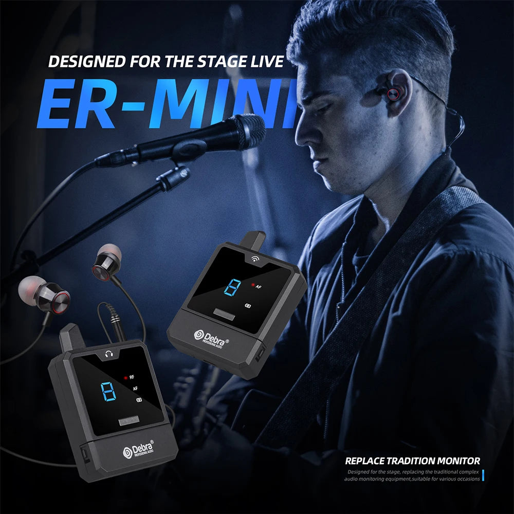 Debra IEM Wireless In-Ear Monitor System Audio-Mini UHF Rechargeable Portable for Music Audio Monitoring Live Broadcast