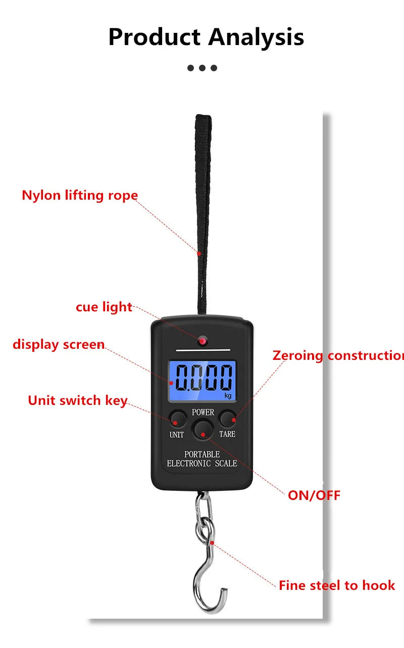 1PC Multifunctional Mini 40kg10g Electronic Hanging Fishing Luggage Balanca Portable Digital Handy Pocket Weight Hook Scale tool
