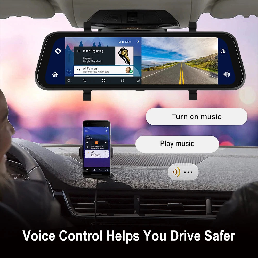Podofo 9,66" 1080P Dash Cam CarPlay Mirror Monitor Takakamera Android Auto IPS Kosketusnäyttö Auto ADAS DVR Videotallennus