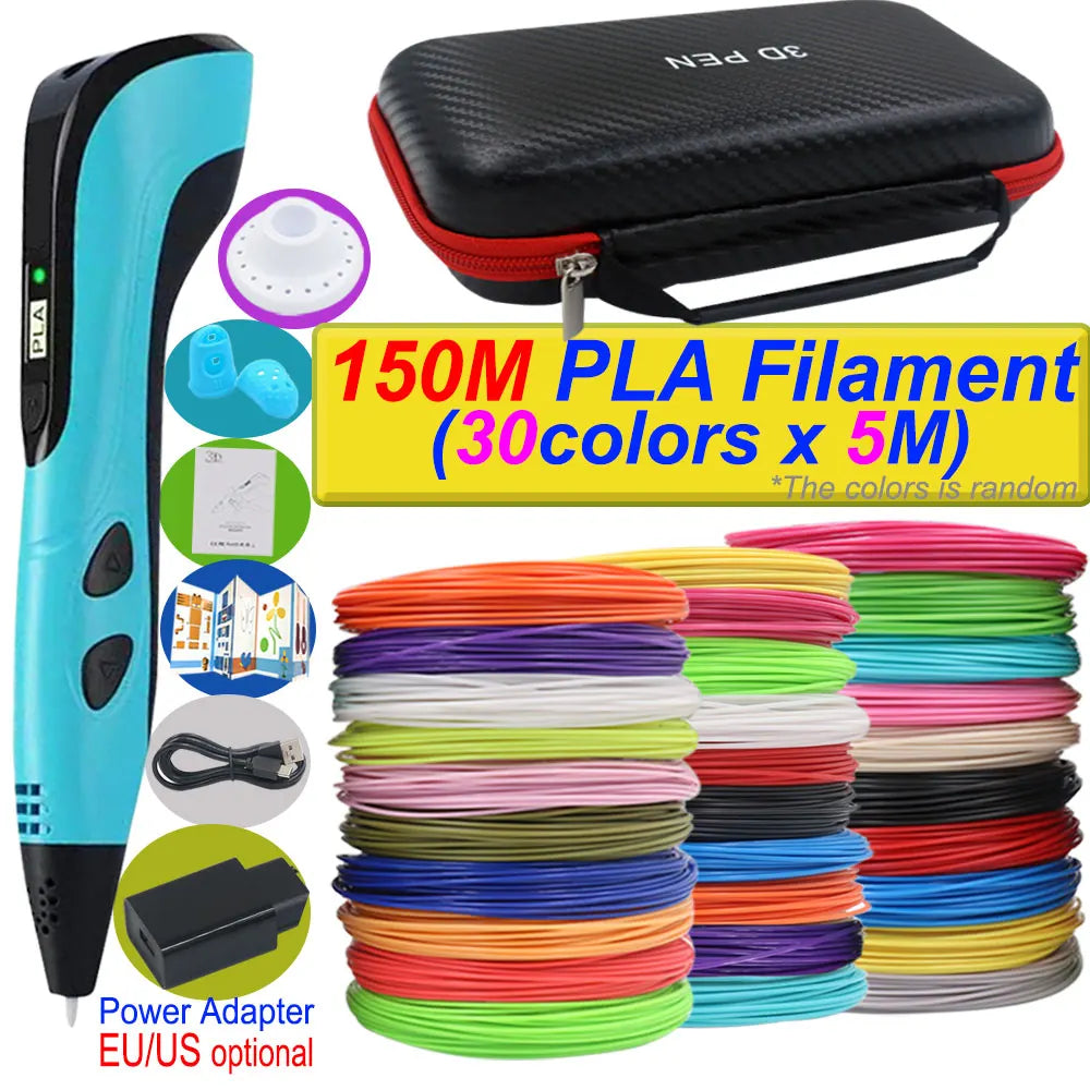 2025 New 3D Printing Pen DIY Three-dimensional Painting Children Toys With LCD Screen Power Adapter 200M PLA Filament Toys Gift