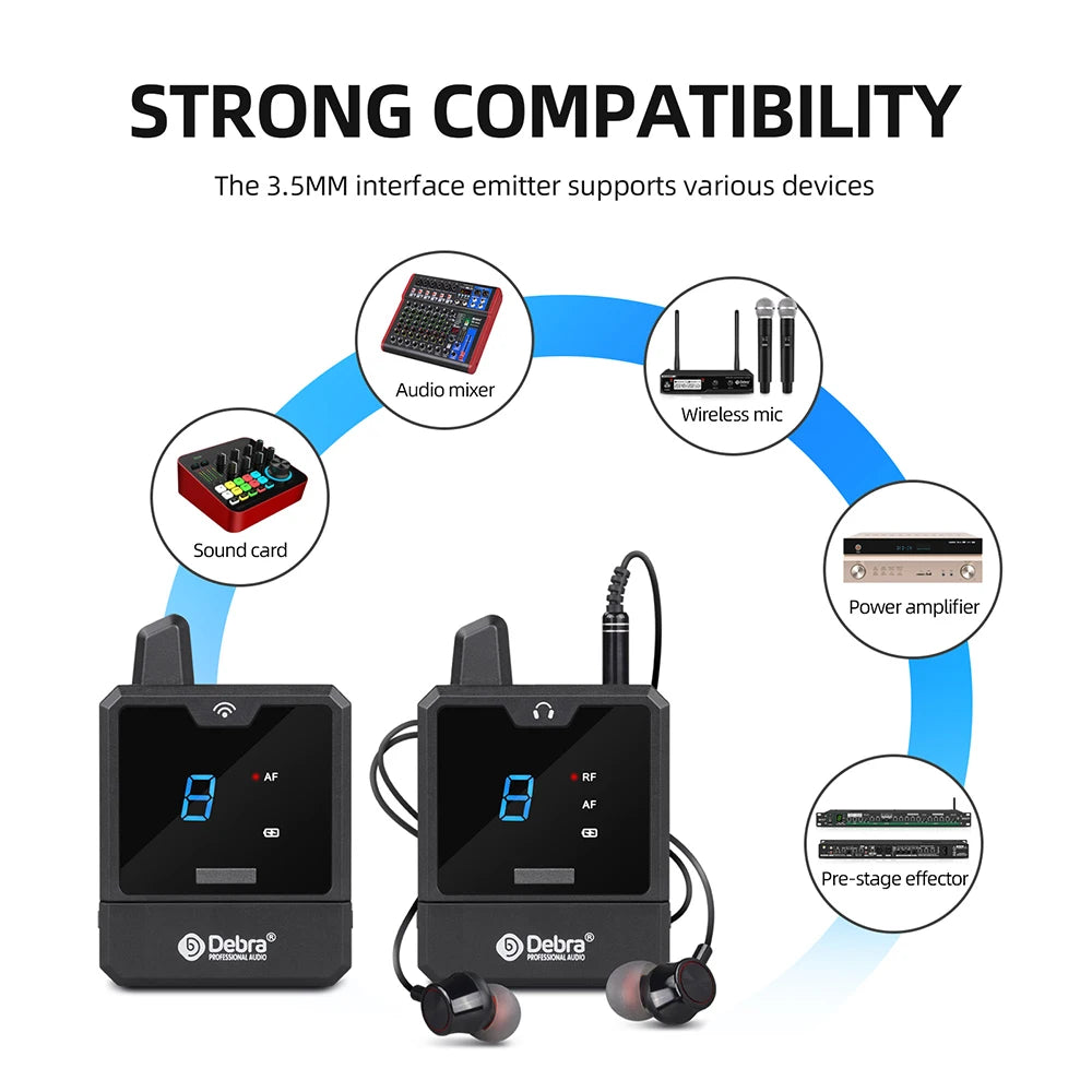 Debra IEM Wireless In-Ear Monitor System Audio-Mini UHF Rechargeable Portable for Music Audio Monitoring Live Broadcast