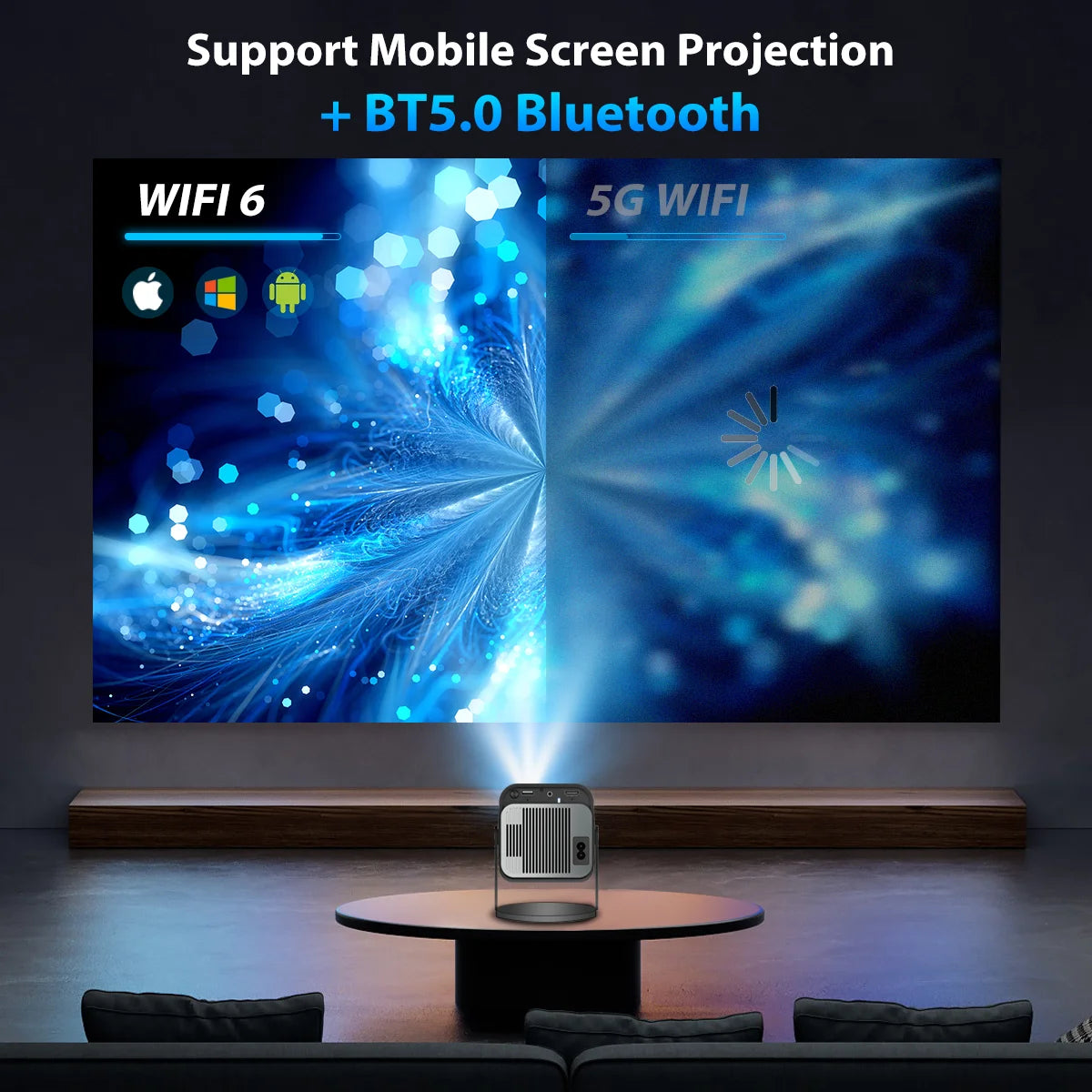 HY320 mini Android Projector Native 720P 1280*720P Support 4K Bluetooth WIFI6 Smart Video Projector Portable HDMI Auto Keystone