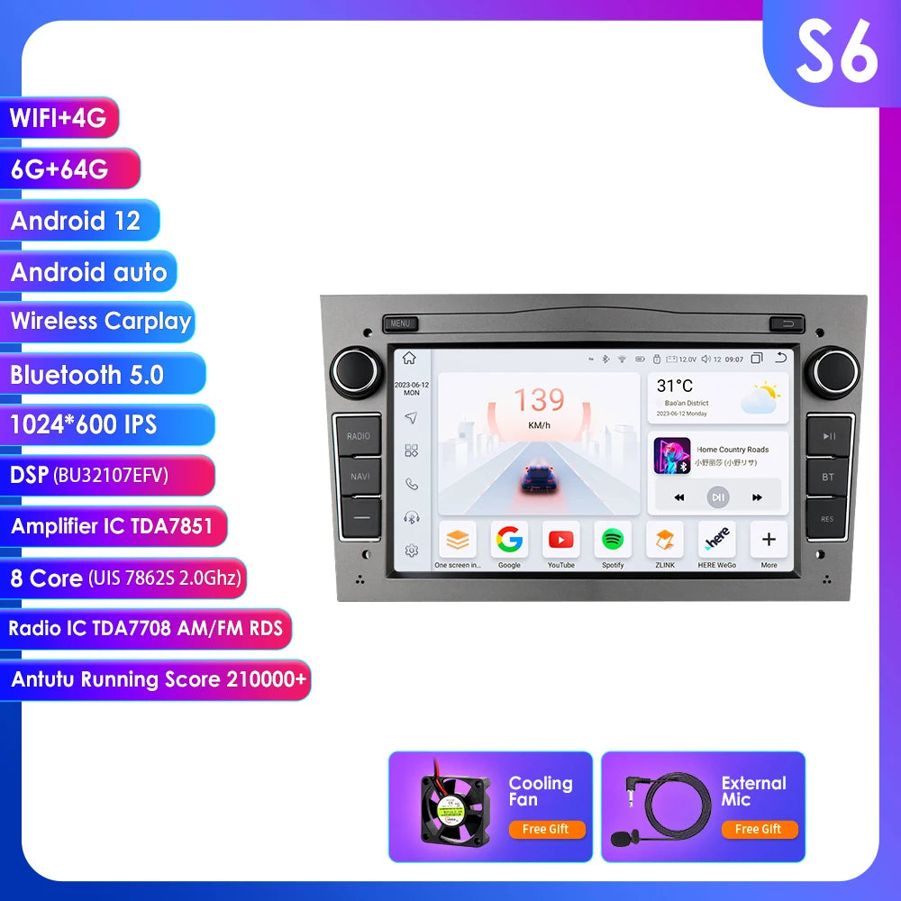 8G+128G 2Din Android 13 Car GPS Navigation Autoradio for Opel Astra H G J Antara Vectra C B Vivaro Corsa C D Zafira B Stereo RDS