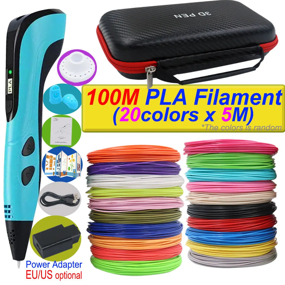 2025 New 3D Printing Pen DIY Three-dimensional Painting Children Toys With LCD Screen Power Adapter 200M PLA Filament Toys Gift