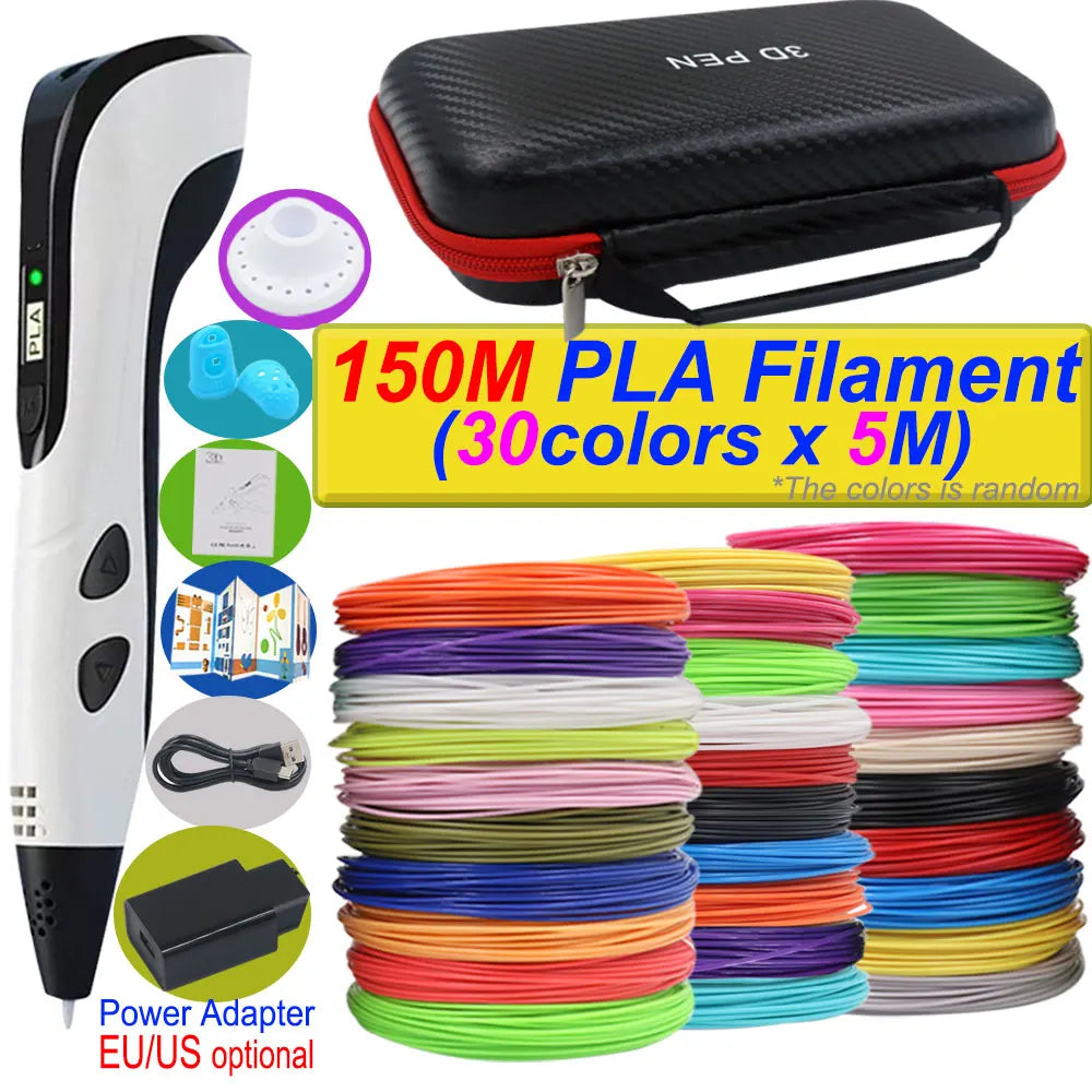 2025 New 3D Printing Pen DIY Three-dimensional Painting Children Toys With LCD Screen Power Adapter 200M PLA Filament Toys Gift