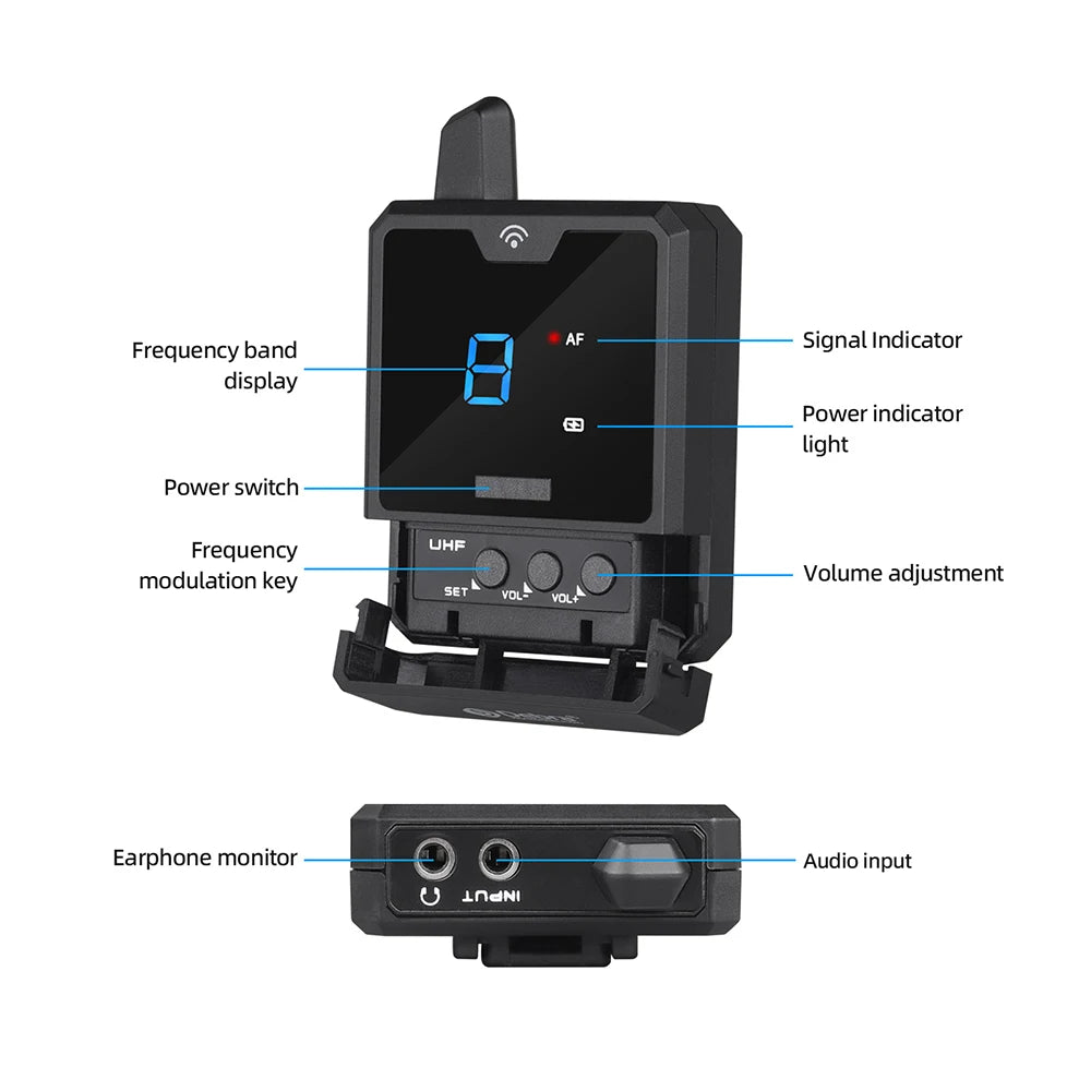 Debra IEM Wireless In-Ear Monitor System Audio-Mini UHF Rechargeable Portable for Music Audio Monitoring Live Broadcast