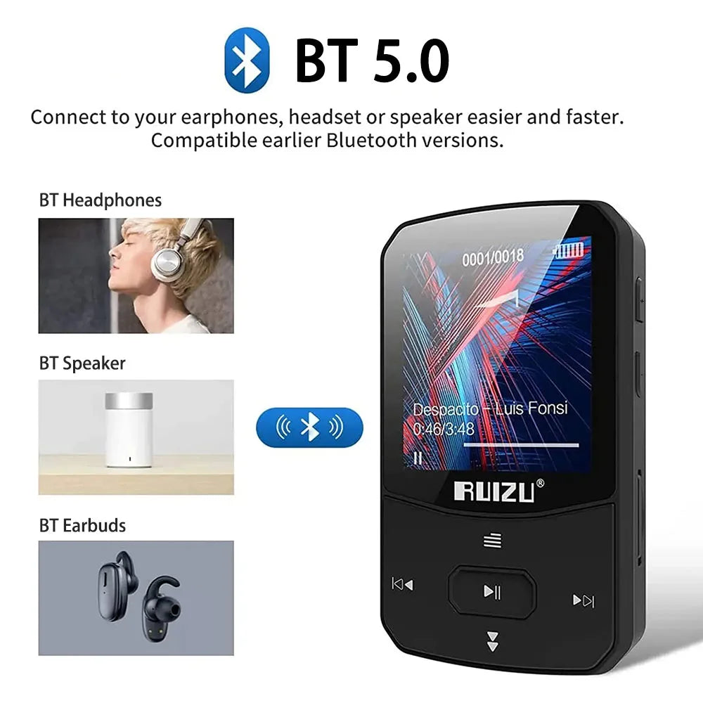 X52 Sport Bluetooth MP3 Player Portable Back clip Mini Music Walkman With Screen Support FM,Recording,Clock,Pedometer Radio