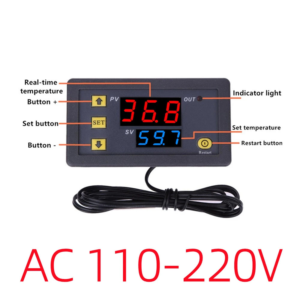 DC 12V/24V AC110-220V Probe line 20A Digital Temperature Control LED Display Thermostat With Heat Cooling Control Instrument