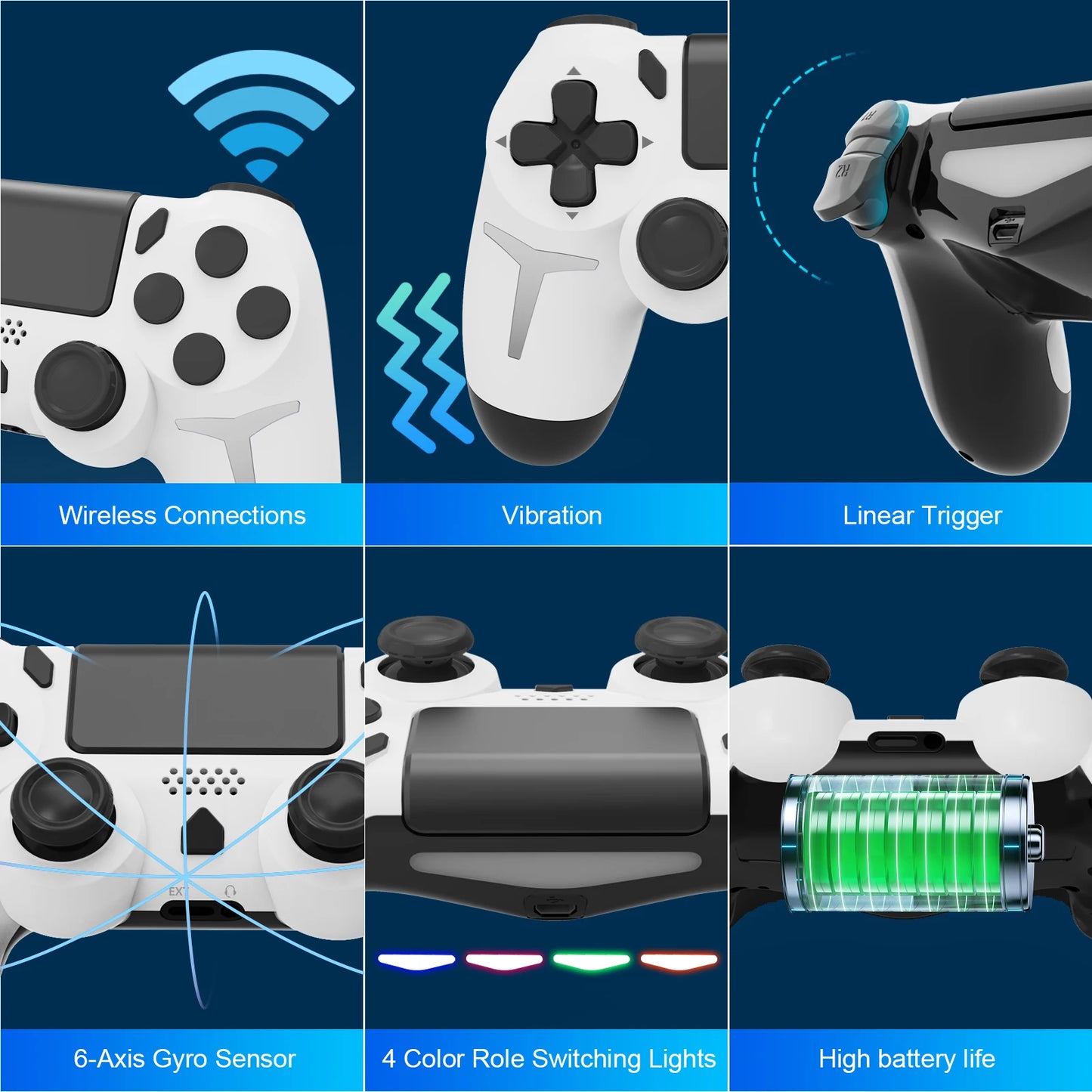 GAMINJA 6-axis Gyroscope Dual Vibration With touch pad Wireless Gamepad Bluetooth Controller For PS4 PS3 Console Computer PC