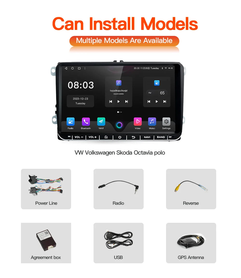 GATAXASKY 9" Car Radio multimedia player For VW Volkswagen Passat B7 B6 Golf Touran Polo Tiguan Jetta 2 din Android 12 Carplay
