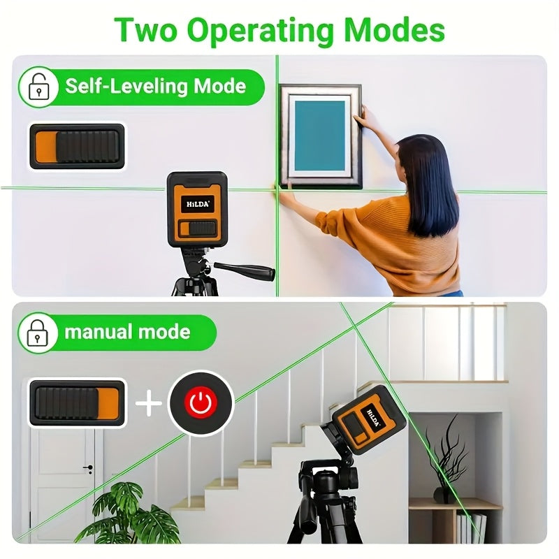 1pc Mini Green Laser Level, 2-Line High Precision Self-Leveling Tool With Infrared Beam, Portable & Compact, Bright Light For Indoor & Outdoor Use, With Carrying Case
