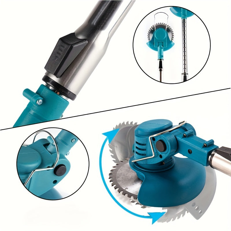 Electric Lawn Mower Trimmer Set with Adjustable Handle, 2 Rechargeable Batteries, Multiple Blade Attachments, 110V-240V, European Standard Plug