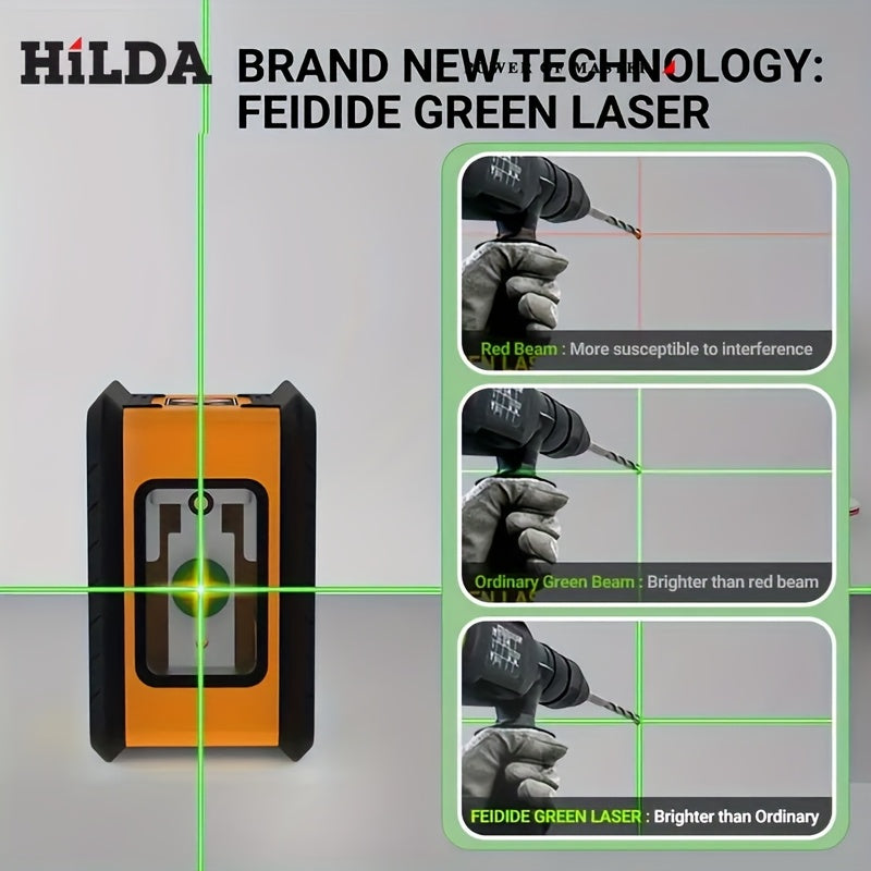 1pc Mini Green Laser Level, 2-Line High Precision Self-Leveling Tool With Infrared Beam, Portable & Compact, Bright Light For Indoor & Outdoor Use, With Carrying Case