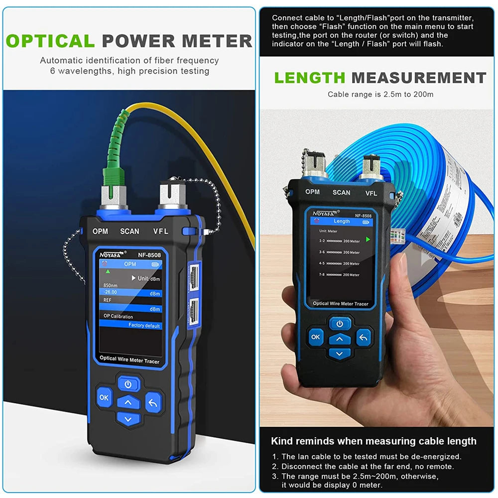 NOYAFA NF-8508 Cable Tracker LCD Display Network Tools Measure Length Wiremap Tester PoE Checker Optical Power Meter