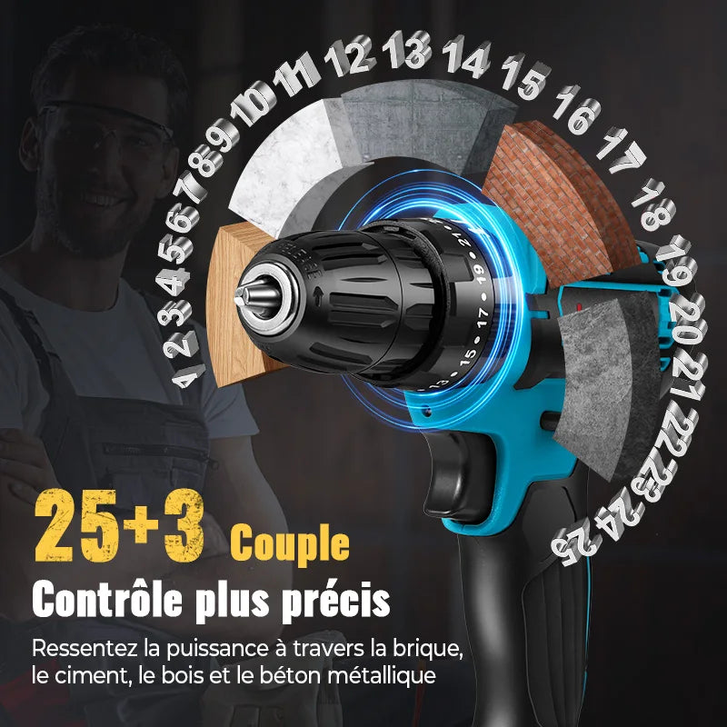 28V Cordless Impact Drill Multifunctional Screwdriver Rechargeable Electric Drill Lithium Battery 1350rpm Speed Power Tool