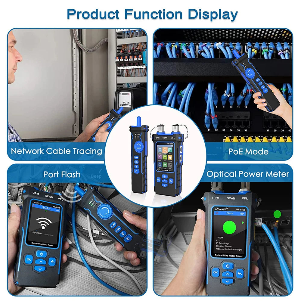 NOYAFA NF-8508 Cable Tracker LCD Display Network Tools Measure Length Wiremap Tester PoE Checker Optical Power Meter