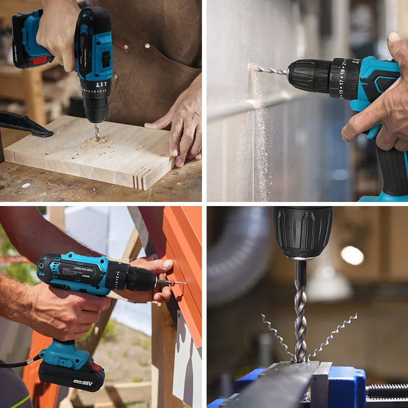 28V Cordless Impact Drill Multifunctional Screwdriver Rechargeable Electric Drill Lithium Battery 1350rpm Speed Power Tool
