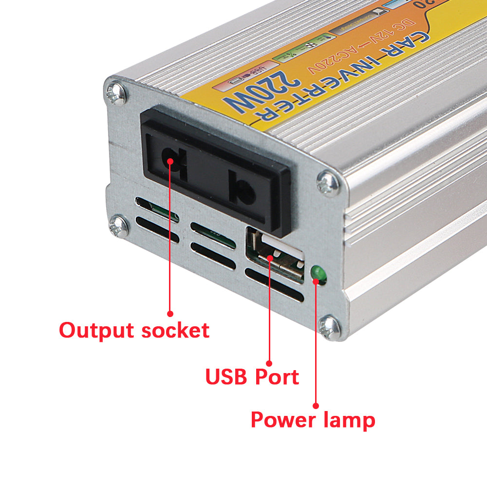 220W Power Inverter Car Mounted Solar Inverter USB Voltage Transformer Portable DC 12V To AC 220V Conversion USB Battery Clip