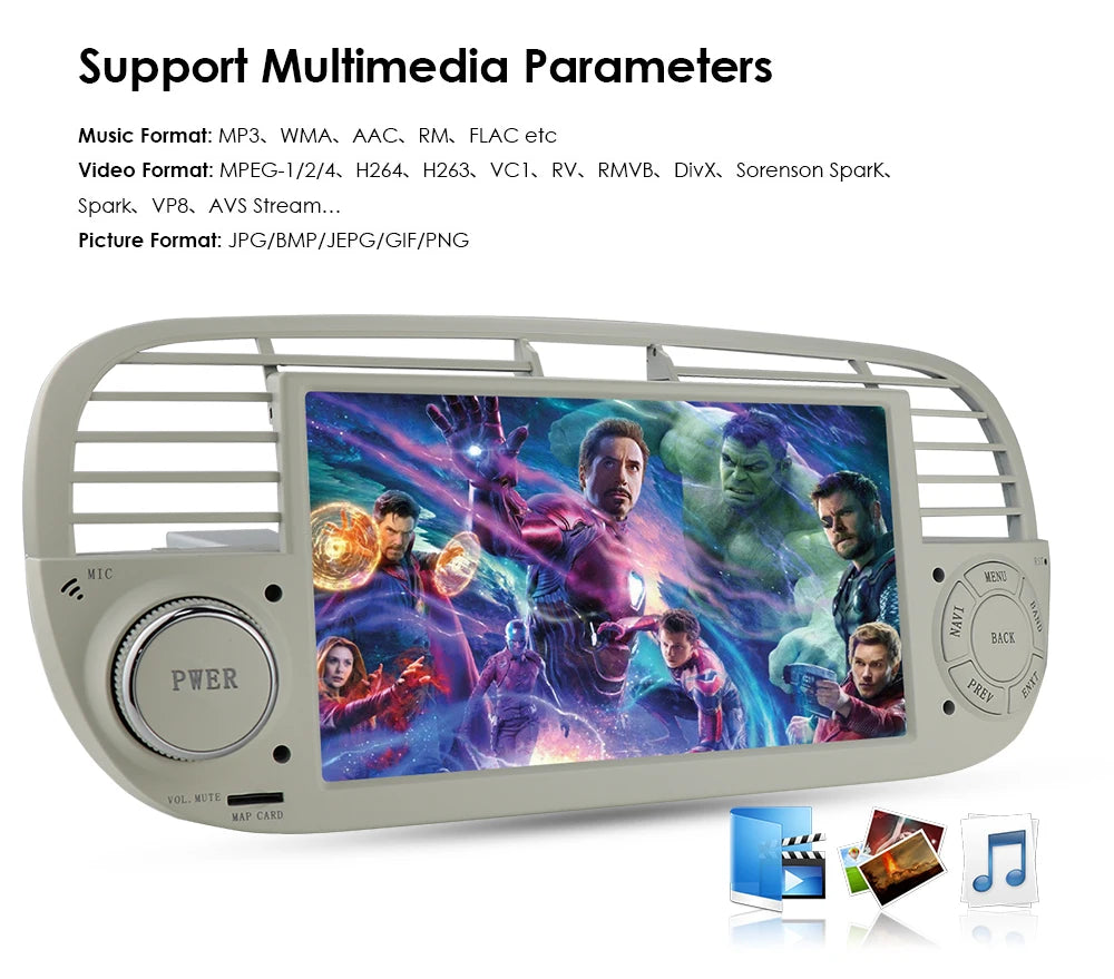 4G Carplay 2Din Android Auto Radio for FIAT 500 Car Multimedia Player Stereo GPS Navigation DVD Video DSP RDS DTV AM FM Audio BT