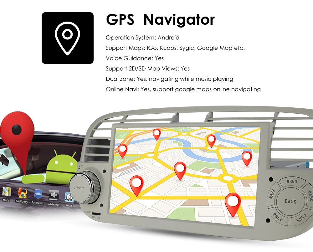 4G Carplay 2Din Android Auto Radio for FIAT 500 Car Multimedia Player Stereo GPS Navigation DVD Video DSP RDS DTV AM FM Audio BT