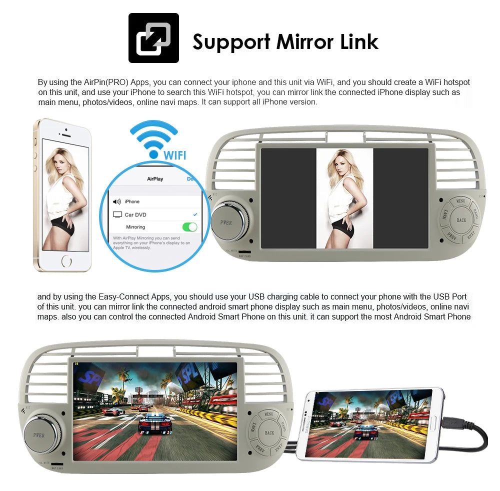 4G Carplay 2Din Android Auto Radio for FIAT 500 Car Multimedia Player Stereo GPS Navigation DVD Video DSP RDS DTV AM FM Audio BT