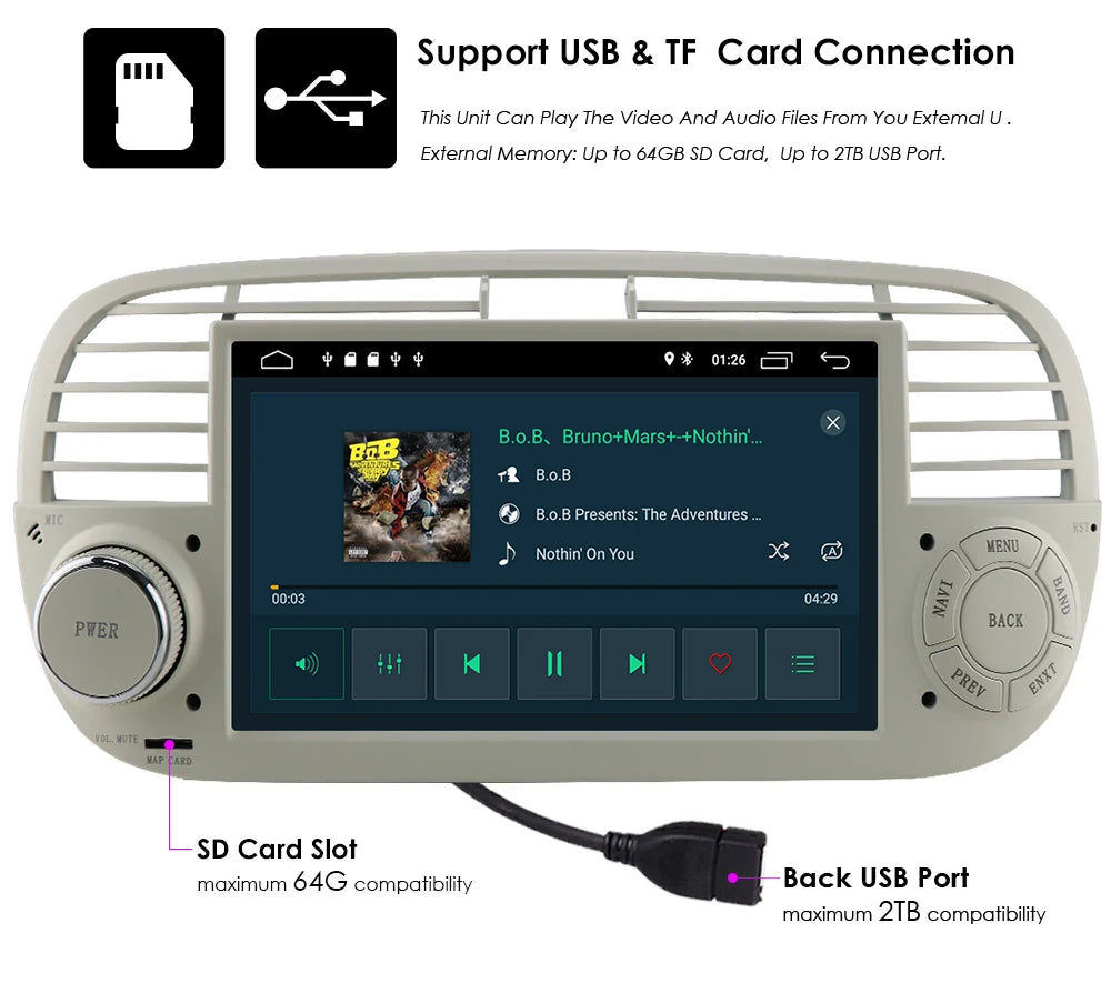 4G Carplay 2Din Android Auto Radio for FIAT 500 Car Multimedia Player Stereo GPS Navigation DVD Video DSP RDS DTV AM FM Audio BT