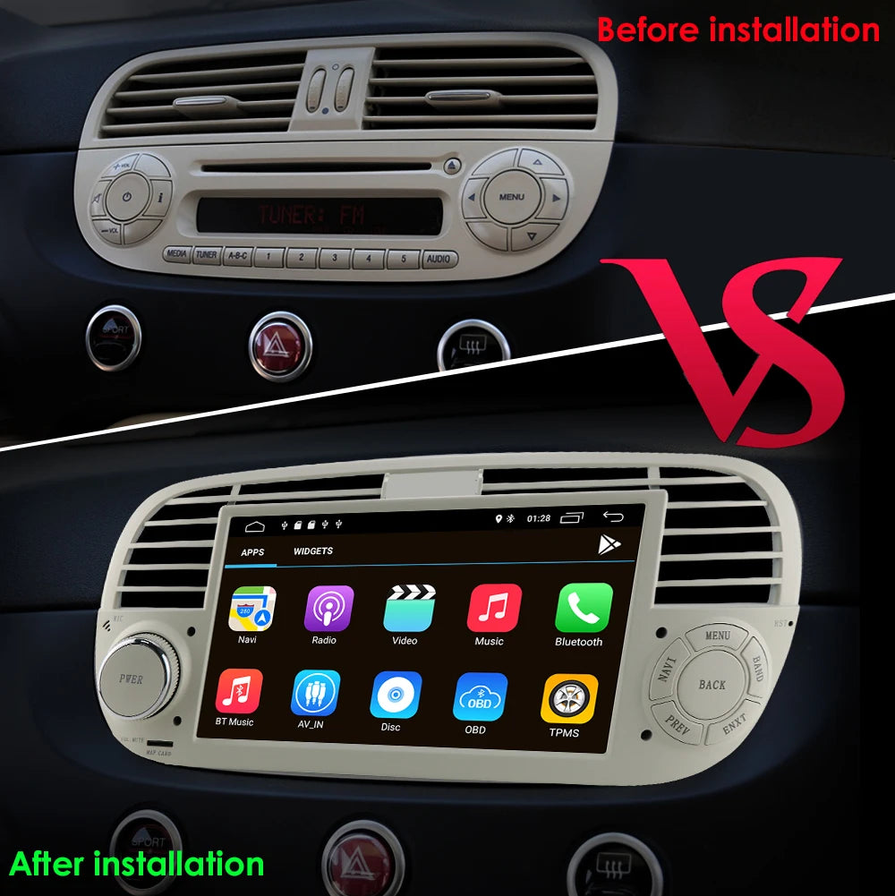 4G Carplay 2Din Android Auto Radio for FIAT 500 Car Multimedia Player Stereo GPS Navigation DVD Video DSP RDS DTV AM FM Audio BT