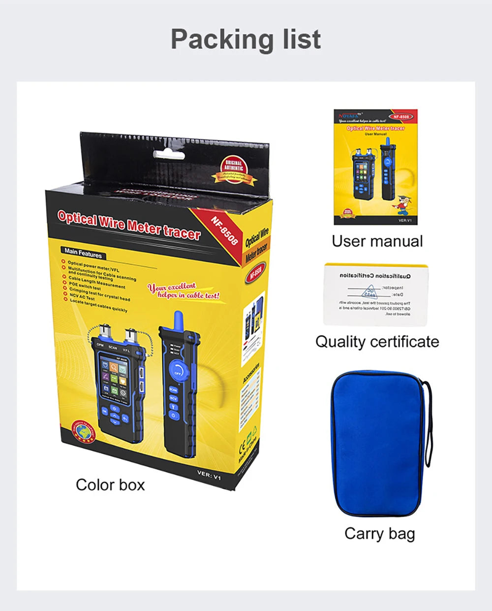 NOYAFA NF-8508 Cable Tracker LCD Display Network Tools Measure Length Wiremap Tester PoE Checker Optical Power Meter