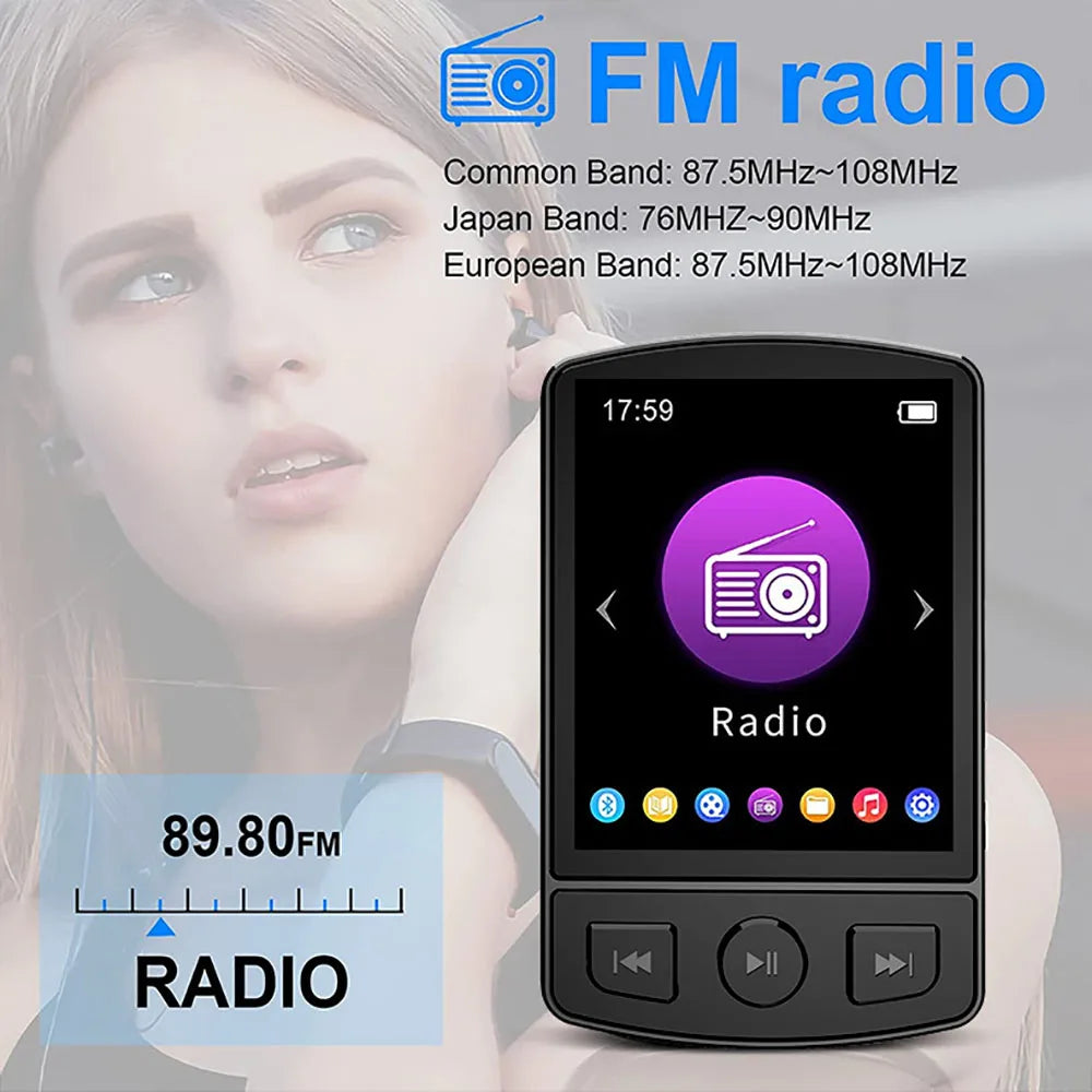 MP3 Player Portable Sport Clip Walkman HiFi Sound Bluetooth-Compatible 5.0 Student Walkman 1.8 Inch Screen with FM Radio E-Book