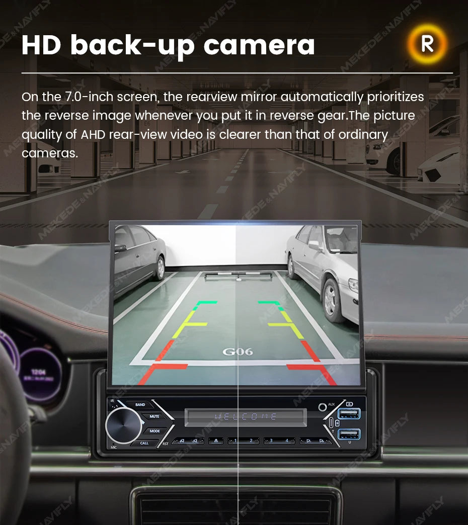 MEKEDE 1Din 7" Retractable Screen MP5 Player Car Radio Android Auto Carplay Universal GPS Navi Car Multimedia Intelligent System