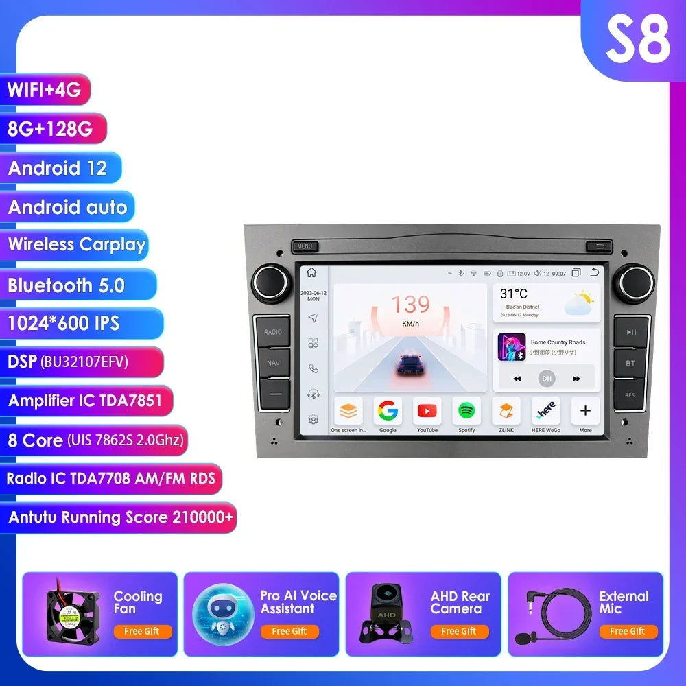 8G+128G 2Din Android 13 Car GPS Navigation Autoradio for Opel Astra H G J Antara Vectra C B Vivaro Corsa C D Zafira B Stereo RDS