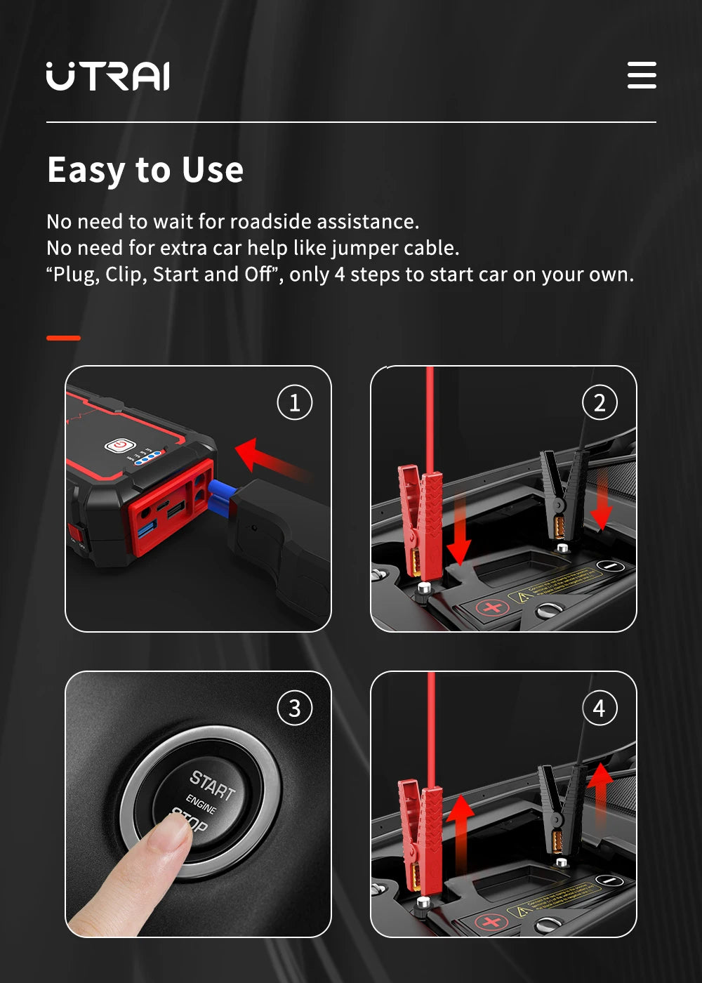 UTRAI 2000A Jump Starter Power Bank Portable Charger Starting Device For 8.0L/6.0L Emergency Car Battery Jump Starter