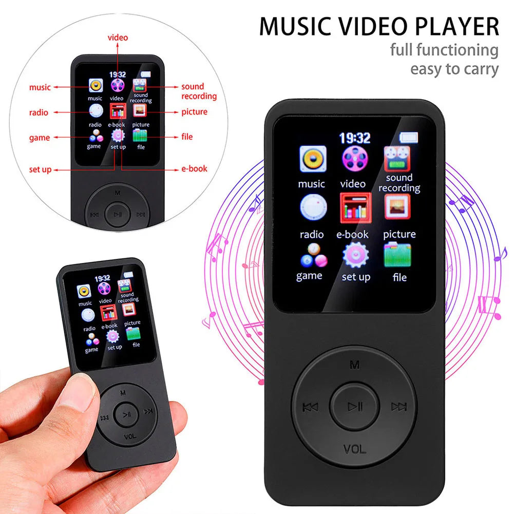 MP3 Player 1.8 in Screen HiFi Lossless Music Player Bluetooth-Compatible5.4 Type-C Music Stereo Player Built-in Speaker for Kids