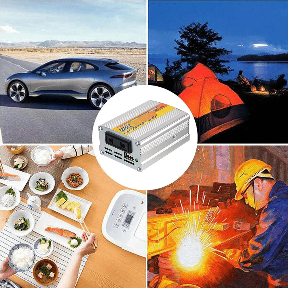 220W Power Inverter Car Mounted Solar Inverter USB Voltage Transformer Portable DC 12V To AC 220V Conversion USB Battery Clip
