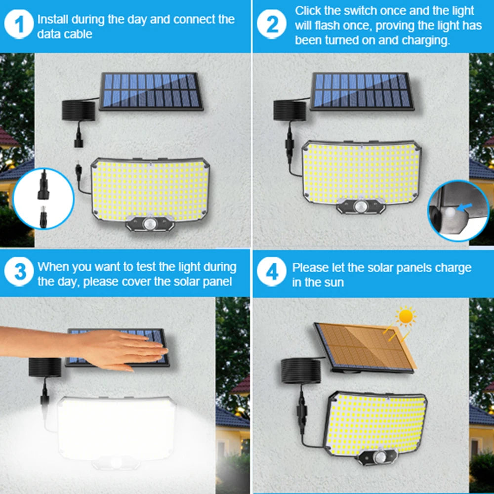 Solar Lights 234LED Solar Security Lights Outdoor Garden Motion Sensor 3 Modes Waterproof Split Solar Flood Wall Lights Garage