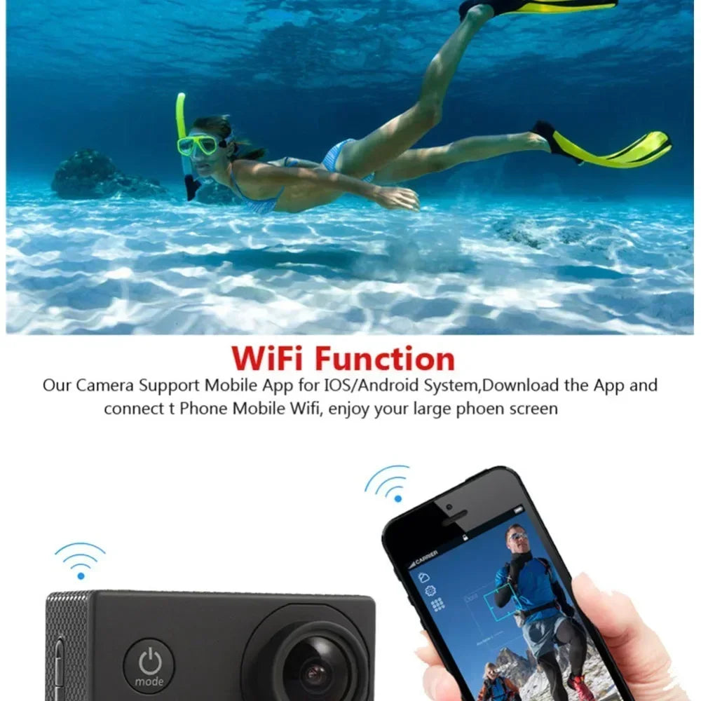 Action Camera Ultra HD 4K/30fps WiFi 2.0-inch 170D Underwater Waterproof Helmet Video Recording Cycling skiing Cameras Sport Cam