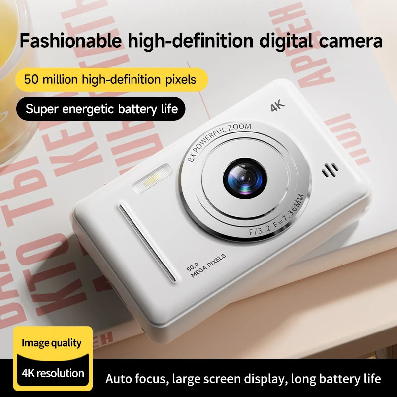 2025 New 4K Digital Camera Retro CCD 50 Million Pixels Portable Card Camera Entry-level Camera Dual Cam Flash 8X Zoom Auto Focus