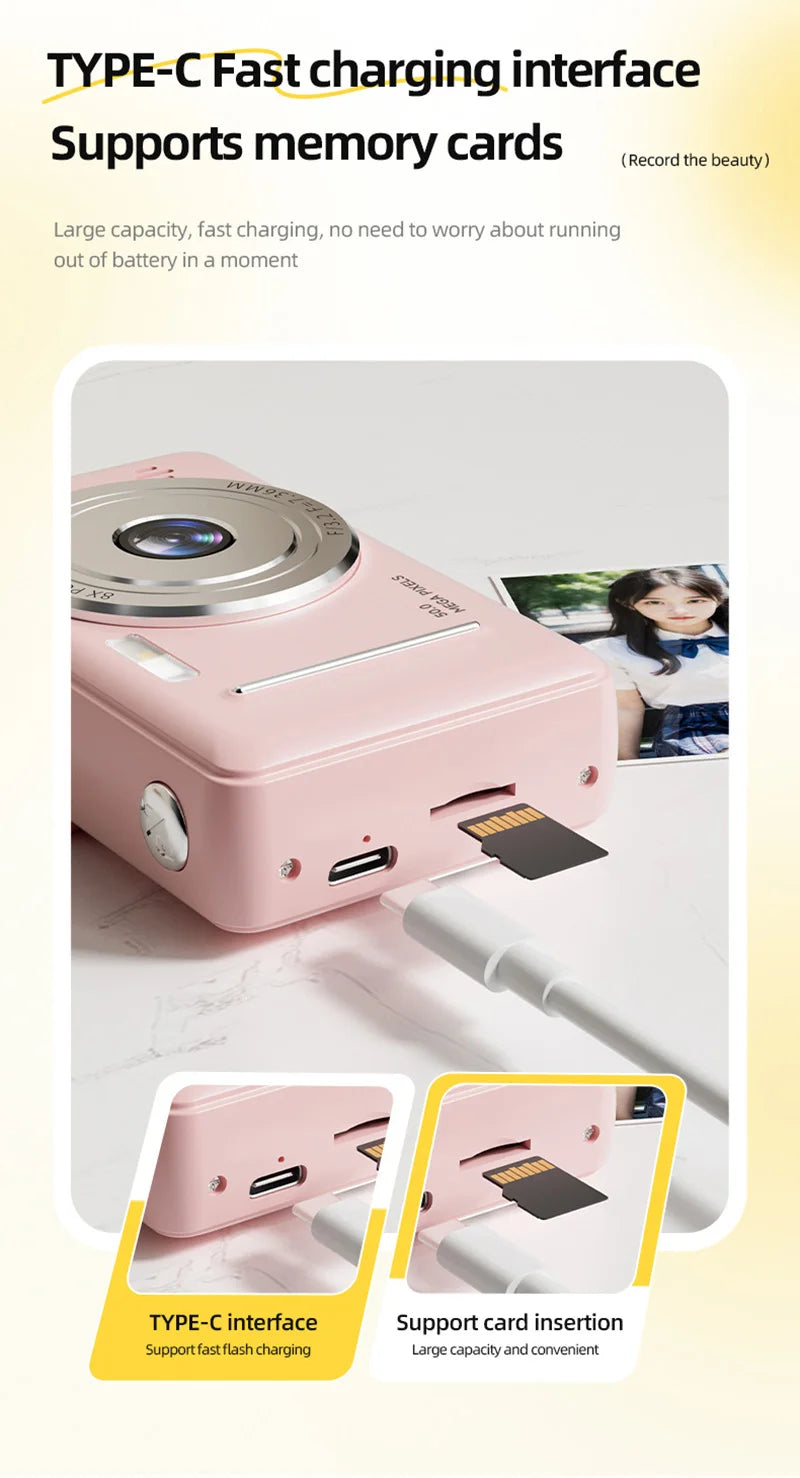 2025 New 4K Digital Camera Retro CCD 50 Million Pixels Portable Card Camera Entry-level Camera Dual Cam Flash 8X Zoom Auto Focus