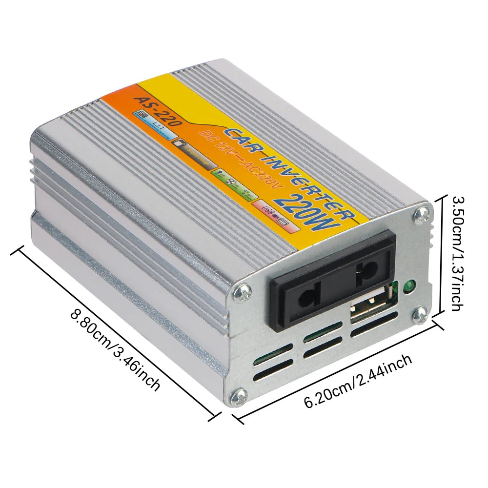 220W Power Inverter Car Mounted Solar Inverter USB Voltage Transformer Portable DC 12V To AC 220V Conversion USB Battery Clip