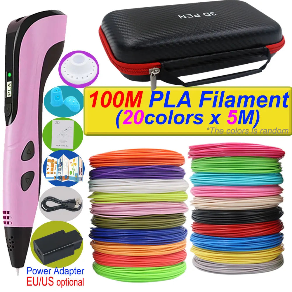2025 New 3D Printing Pen DIY Three-dimensional Painting Children Toys With LCD Screen Power Adapter 200M PLA Filament Toys Gift