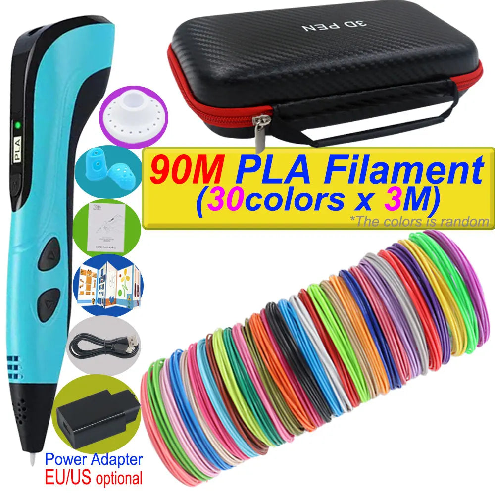 2025 New 3D Printing Pen DIY Three-dimensional Painting Children Toys With LCD Screen Power Adapter 200M PLA Filament Toys Gift