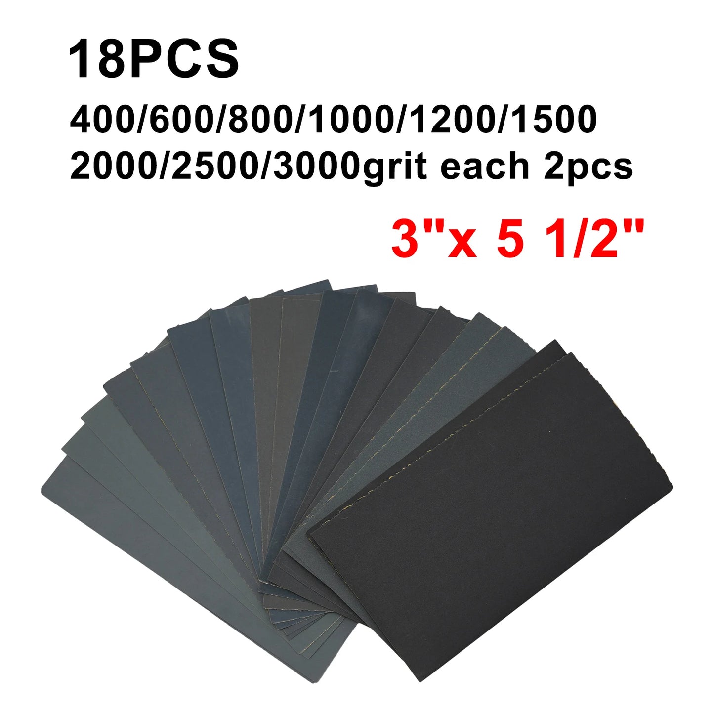 18pcs/Set Sandpaper 400,600,800,1000,1200,1500,2000,2500,3000 Grit  Sandpaper Wet / Dry Sanding Paper Abrasive Polishing Tools