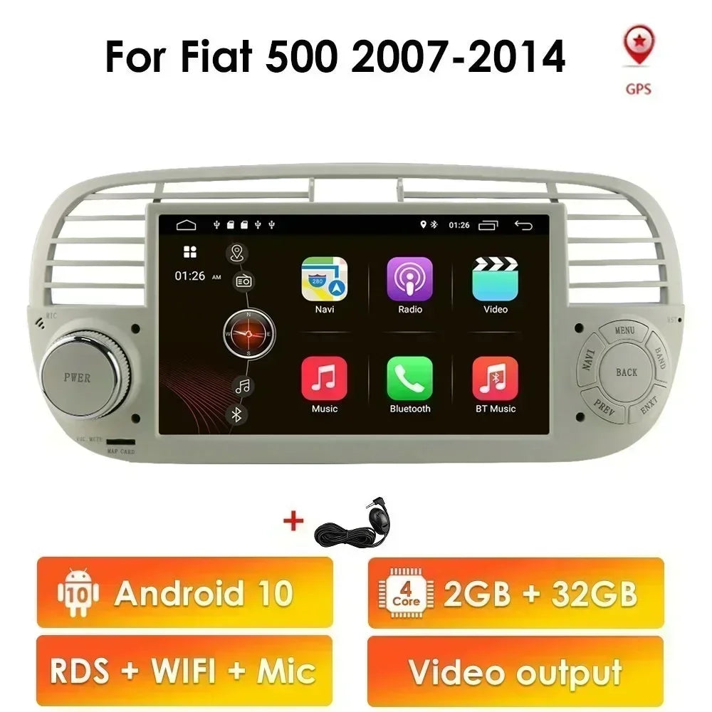 4G Carplay 2Din Android Auto Radio for FIAT 500 Car Multimedia Player Stereo GPS Navigation DVD Video DSP RDS DTV AM FM Audio BT