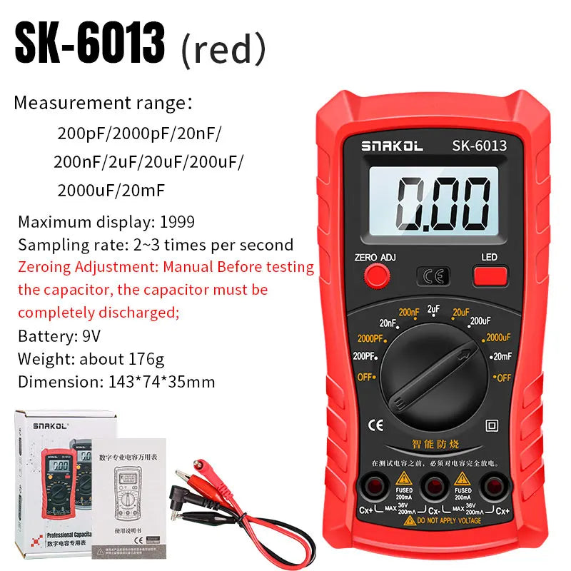 SK-6013 Digital Capacimeter Professional Capacitance Meter 20000uf Capacitor Tester 1999 Counts Electrician Multimeter