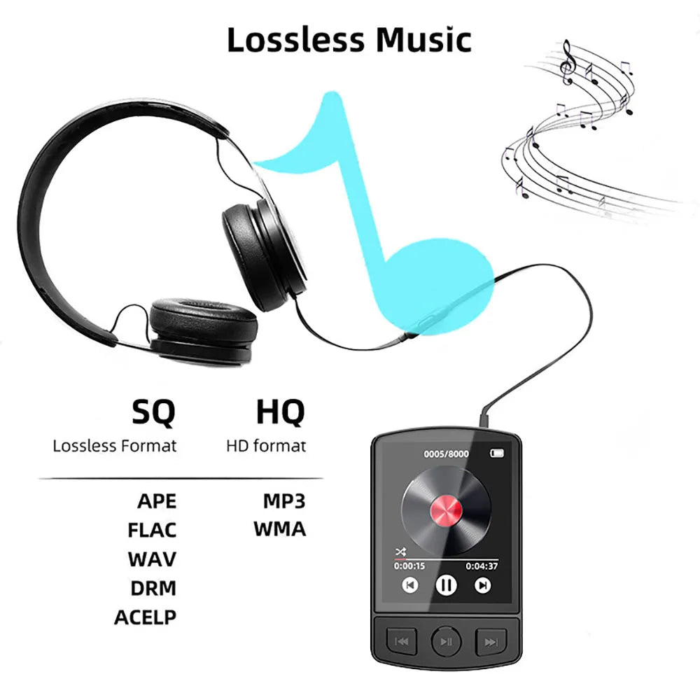 MP3 Player Portable Sport Clip Walkman HiFi Sound Bluetooth-Compatible 5.0 Student Walkman 1.8 Inch Screen with FM Radio E-Book