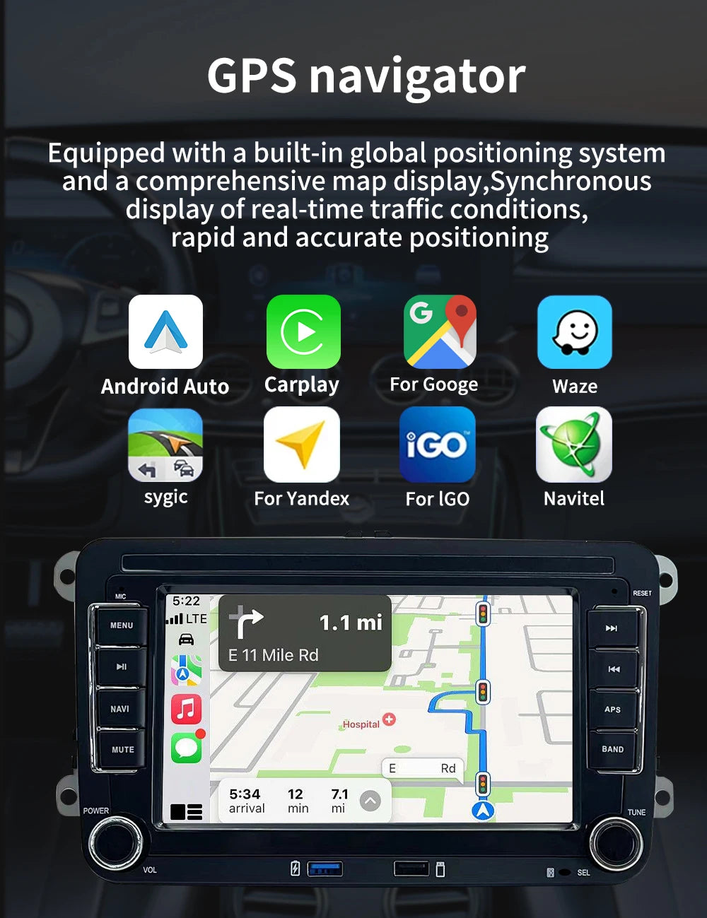 7 Inch Android 13 Auto Carplay Radio GPS For VW Volkswagen VW Multivan Scirocco Transporter und MultivanT5 T6 WiFi Car Player