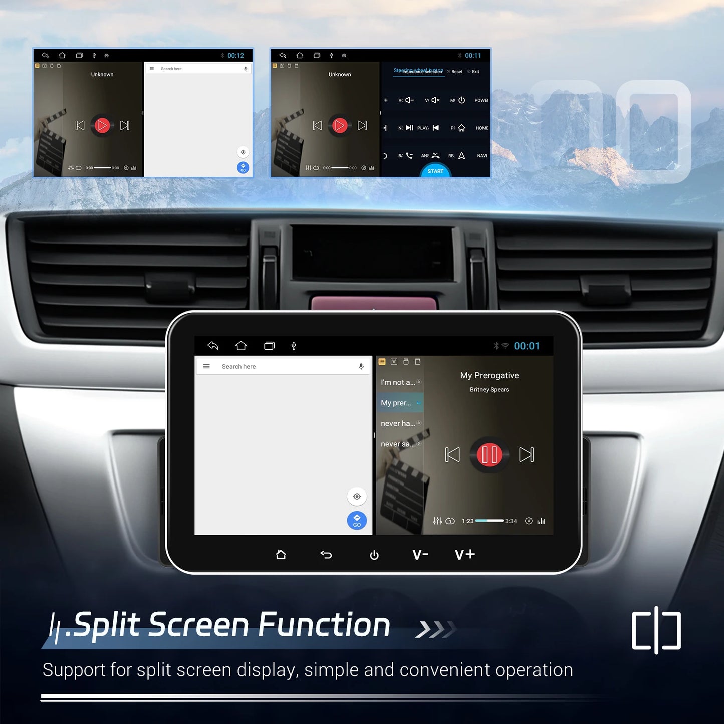 Podofo 2+32G Android Car Radio 7'' 1Din Multimedia Player Carplay Android Auto GPS Navigation WIFI EQ Split Screen Car Stereo