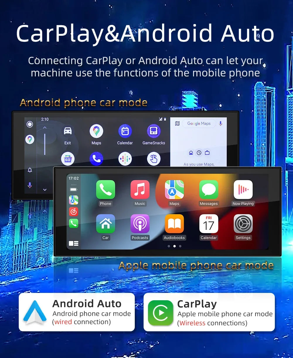 1 Din Android Car Radio Wireless CarPlay Mirror Link Bluetooth WiFi Android-Auto 6.86 Inches GPS Navigation Multimedia Player