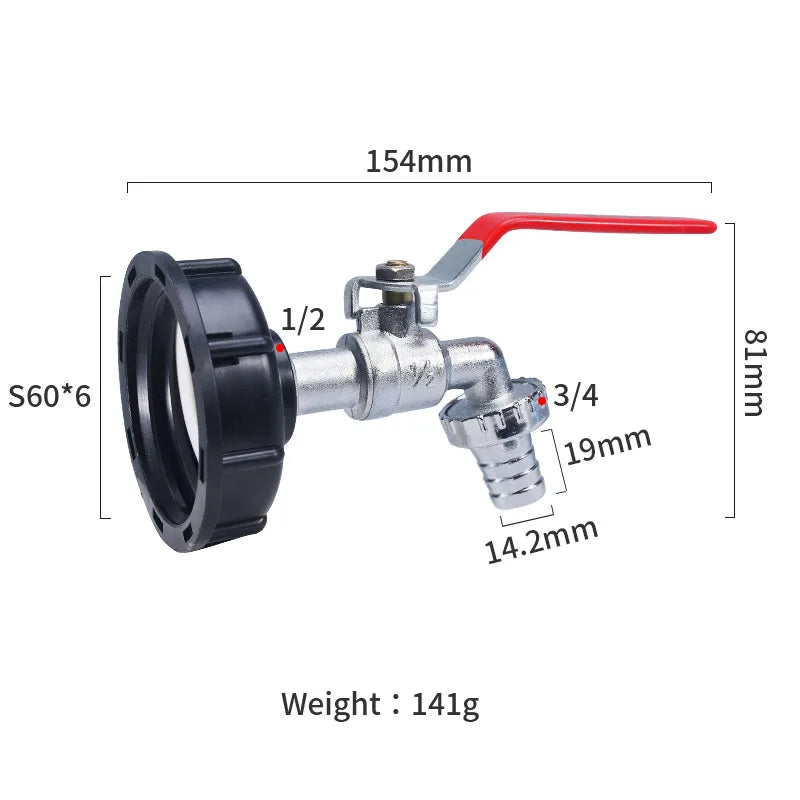 S60x6 Coarse Thread IBC Tank Tap Connecter X 1/2'' 3/4'' Water Coupling Adapter 1000L Garden Home Replacement Valve Fitting