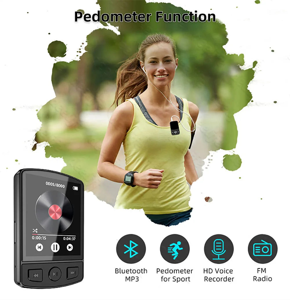 MP3 Player Portable Sport Clip Walkman HiFi Sound Bluetooth-Compatible 5.0 Student Walkman 1.8 Inch Screen with FM Radio E-Book